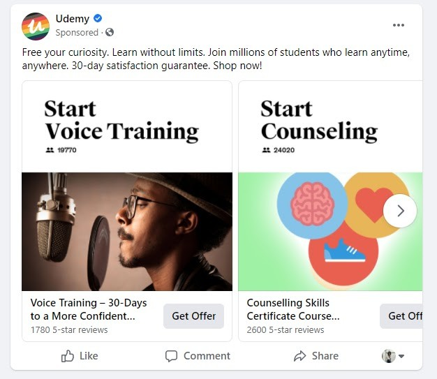 Facebook retargeting ads example