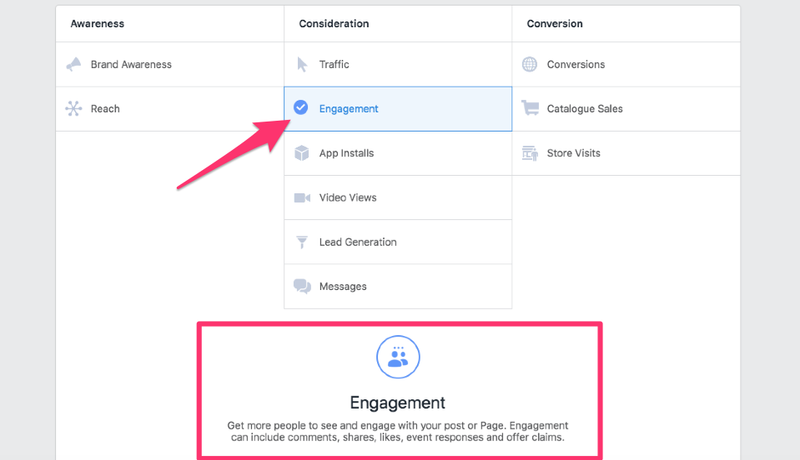 Facebook ads engagement objectives