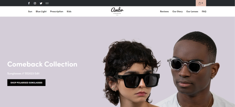 Ambr eyewear website