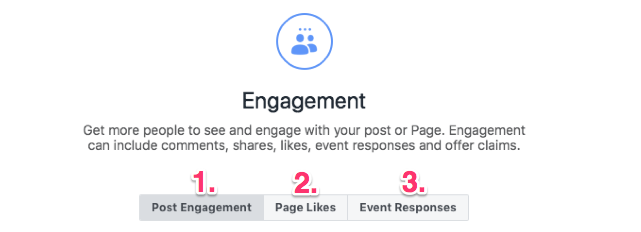 Facebook ads engagement sub-objectives