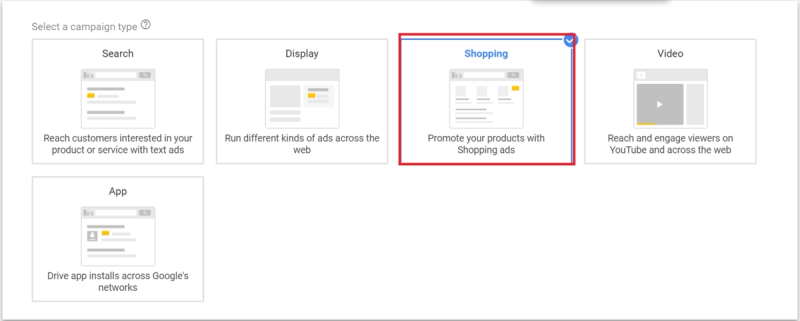 Google Ads campaign type select screen