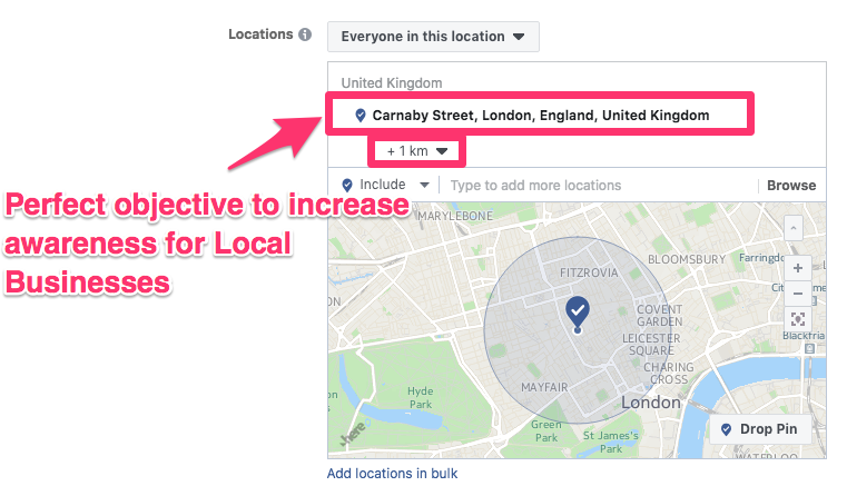 Facebook ads reach objective use example