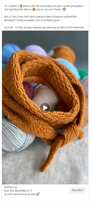 Bystrikk knitting shop ad on Facebook