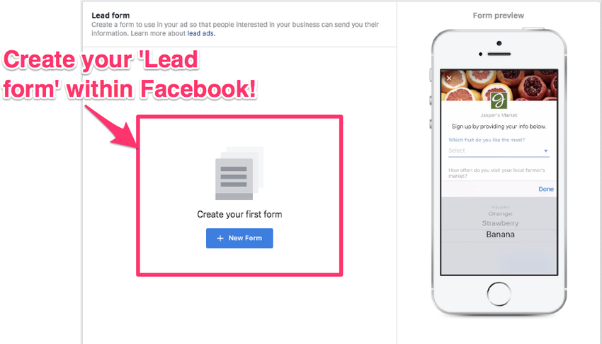 Facebook Ads creating a lead form