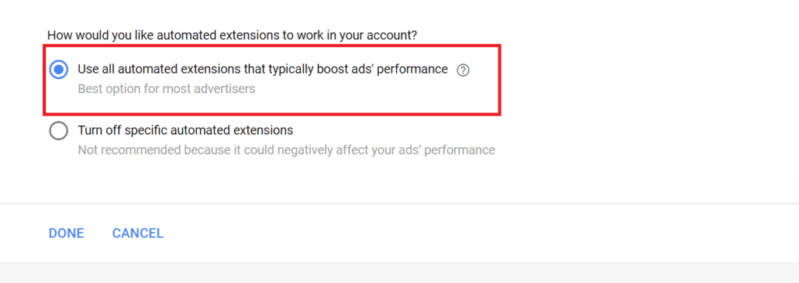 Google Ads automated extensions