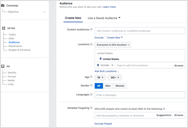 Facebook Ads audience targeting options