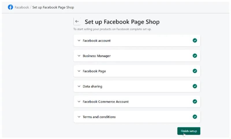 Facebook Page Shop setup finish