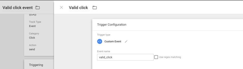 Valid click trigger configuration