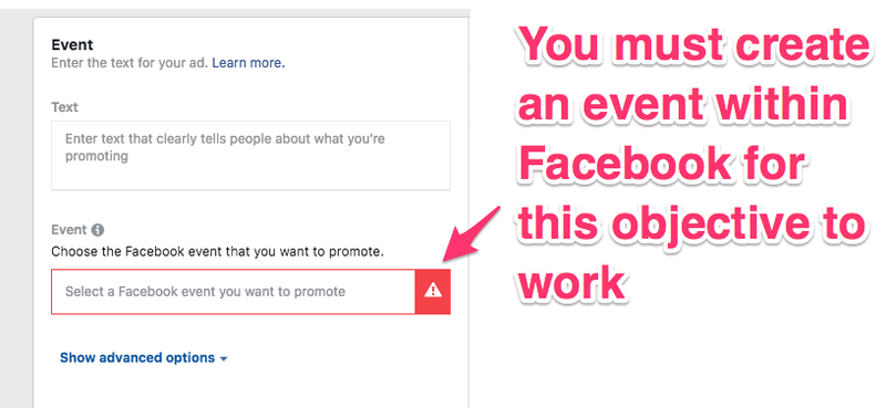 Facebook Ads event engagment objective