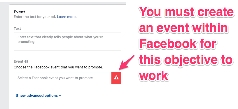 Facebook Ads event engagment objective