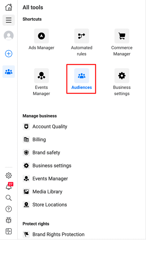 Facebook Ads Manager audiences tab
