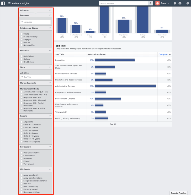 Facebook Audience Insights advanced filters