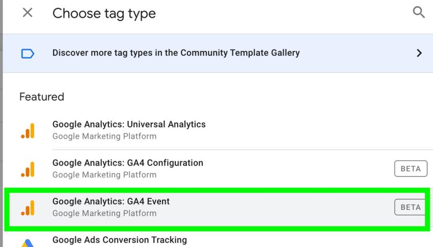 GA4 event tag type