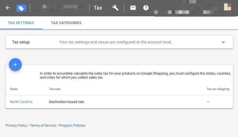 Tax settings screen