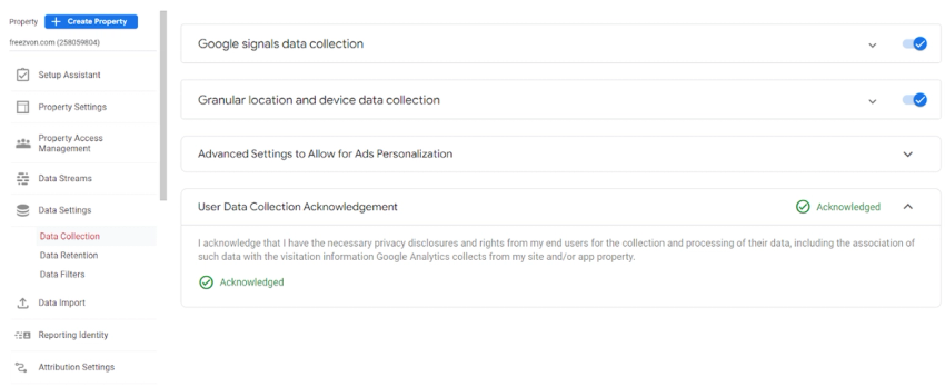 Google Analytics 4 privacy policy settings