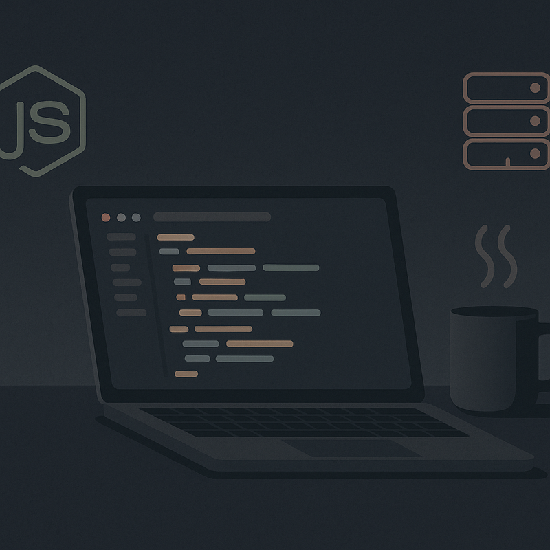 Developer workspace with laptop and coffee — weekend backend rewrite