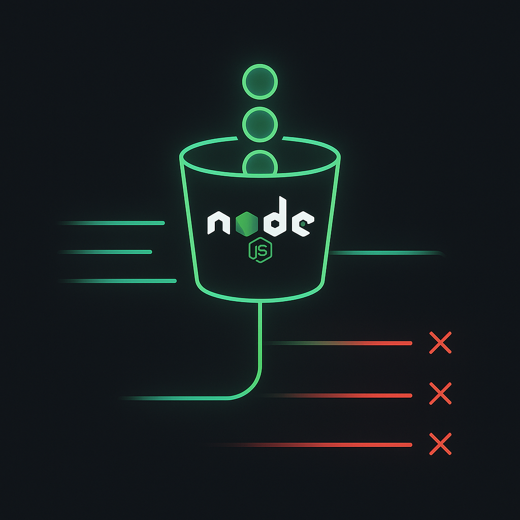 Node.js rate limiter concept with token bucket visualization