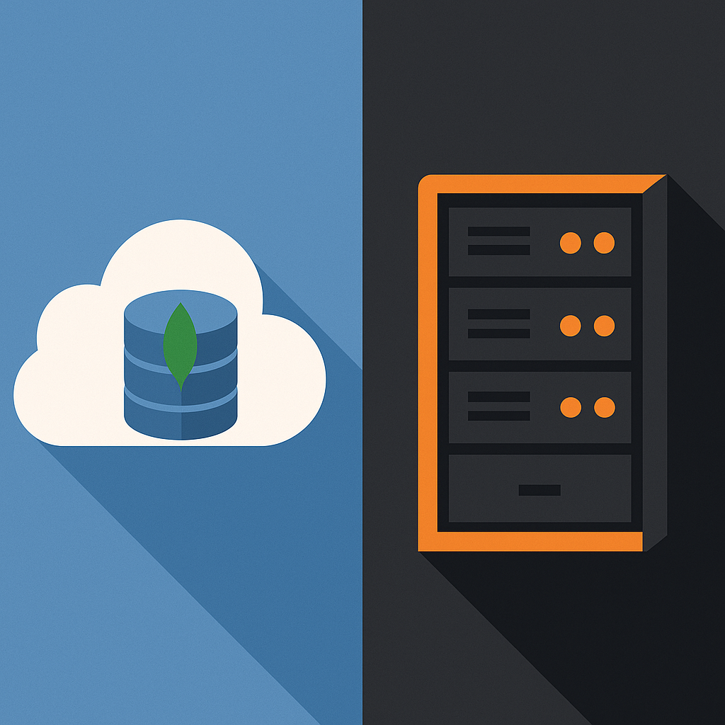 MongoDB Atlas cloud vs self-hosted server comparison illustration
