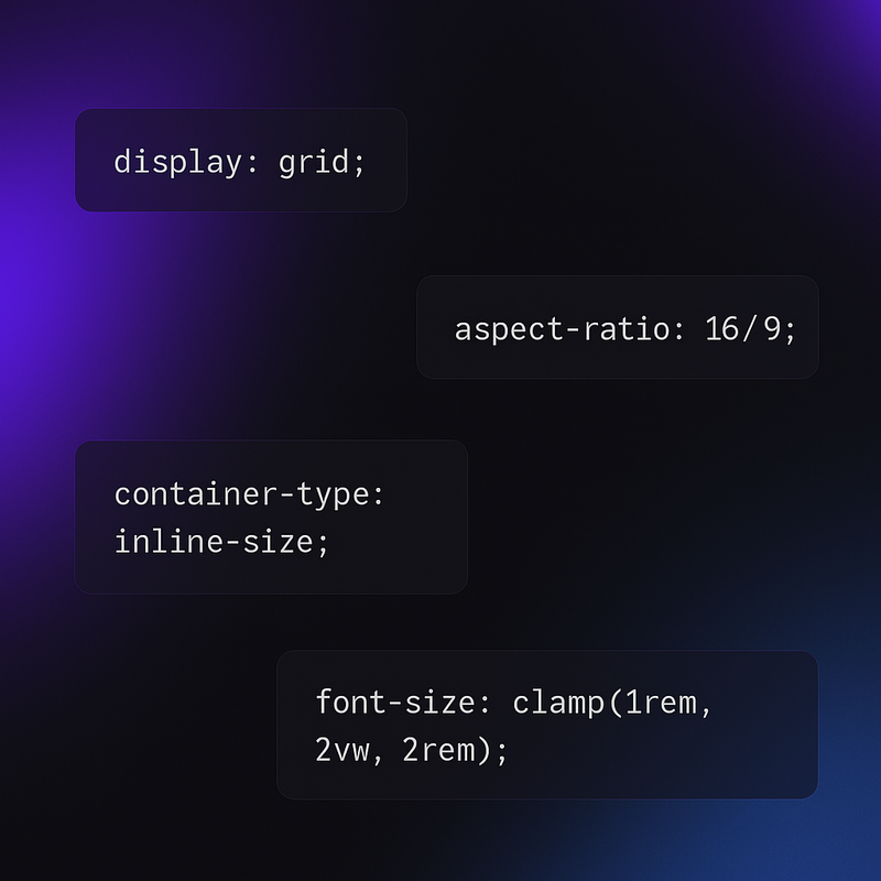 5 CSS tricks every developer should know — code snippets on a dark gradient background
