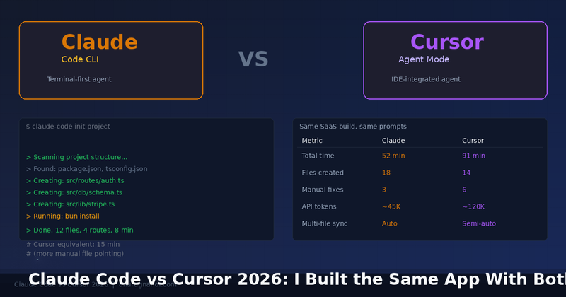 Blog featured image: Claude Code vs Cursor 2026: I Built the Same App With Both AI Agents