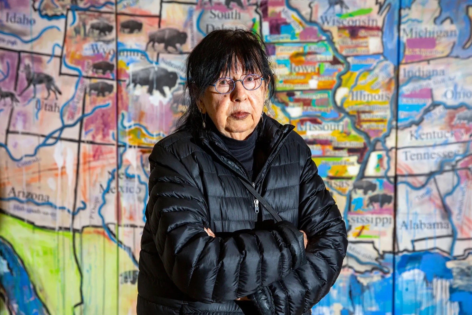 Jaune Quick-to-See Smith at her studio in Corrales, New Mexico, 2023.