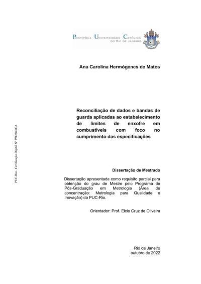 Capa da dissertação de mestrado — PUC-Rio, outubro de 2022