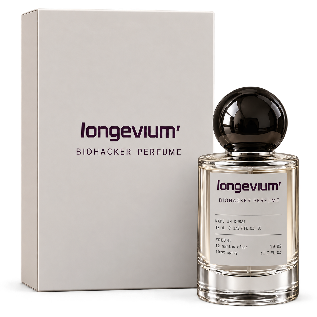 Longevium Biohacking Perfume N°02 – TRACE bottle with packaging