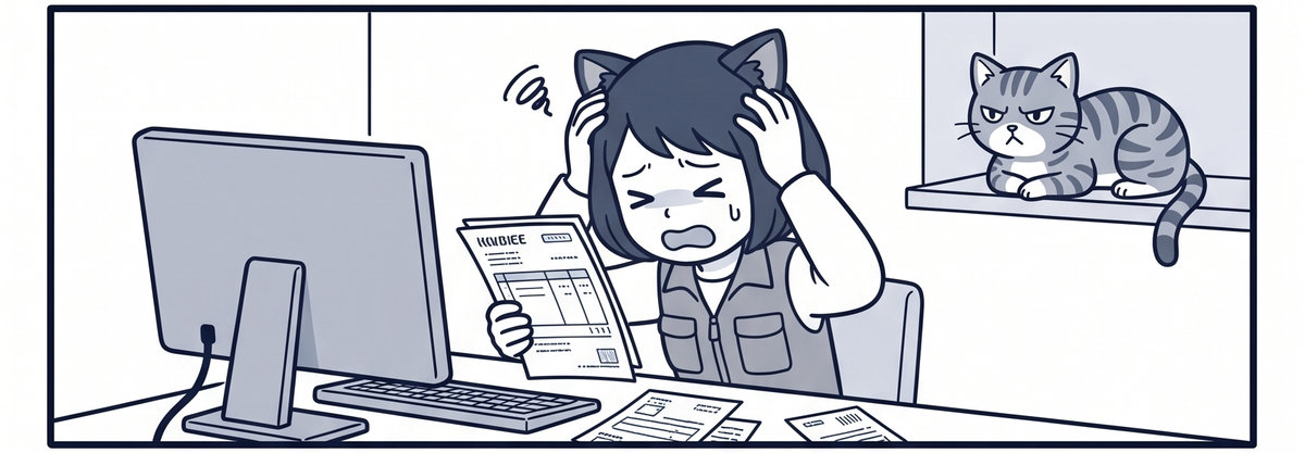 サーバーの請求書を前に頭を抱えるママ