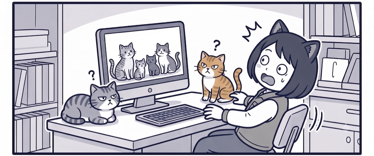 画面に映った本物の猫4匹にのけぞるママ