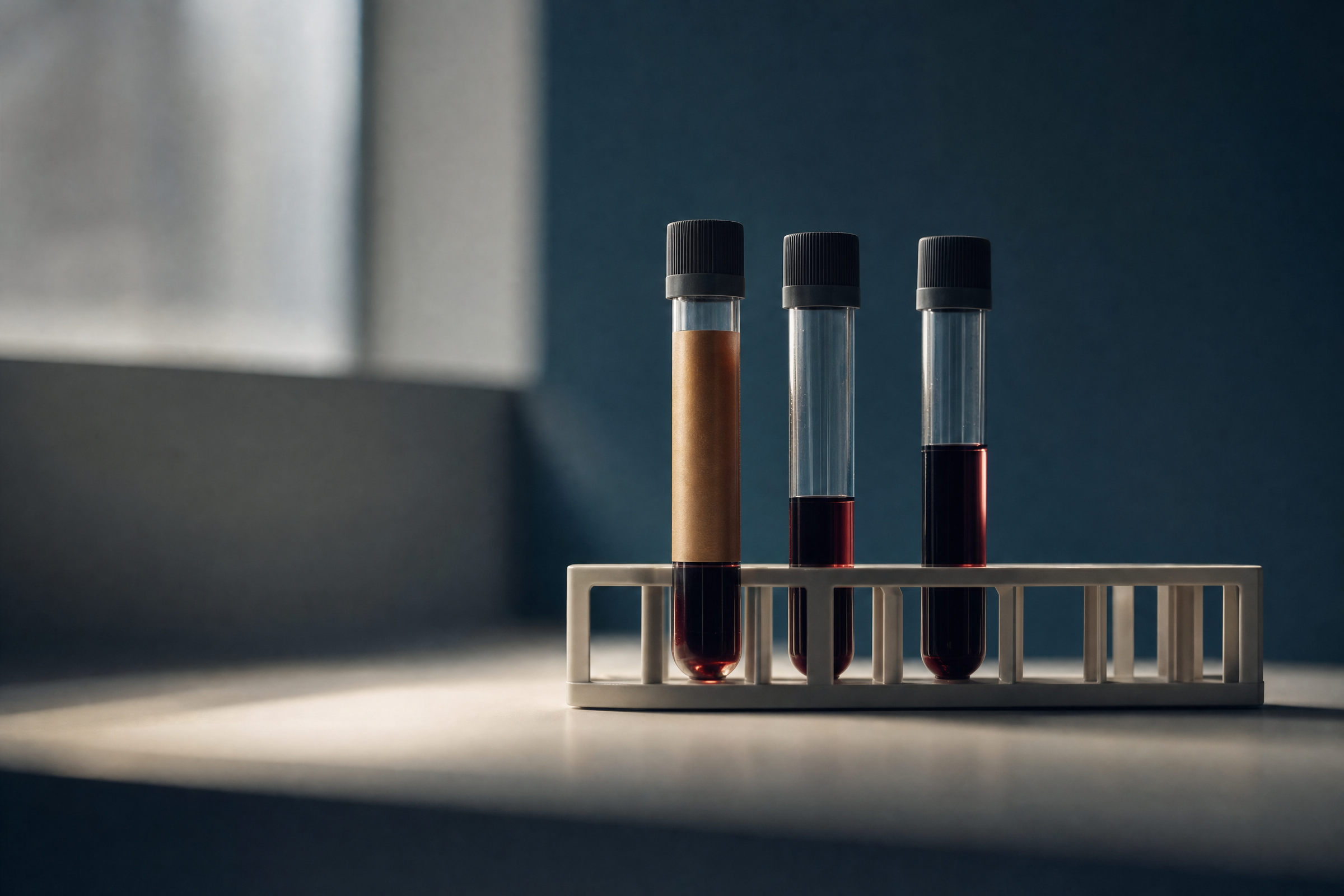 Biologisk alder — blodprøverør på rekke i laboratorielys