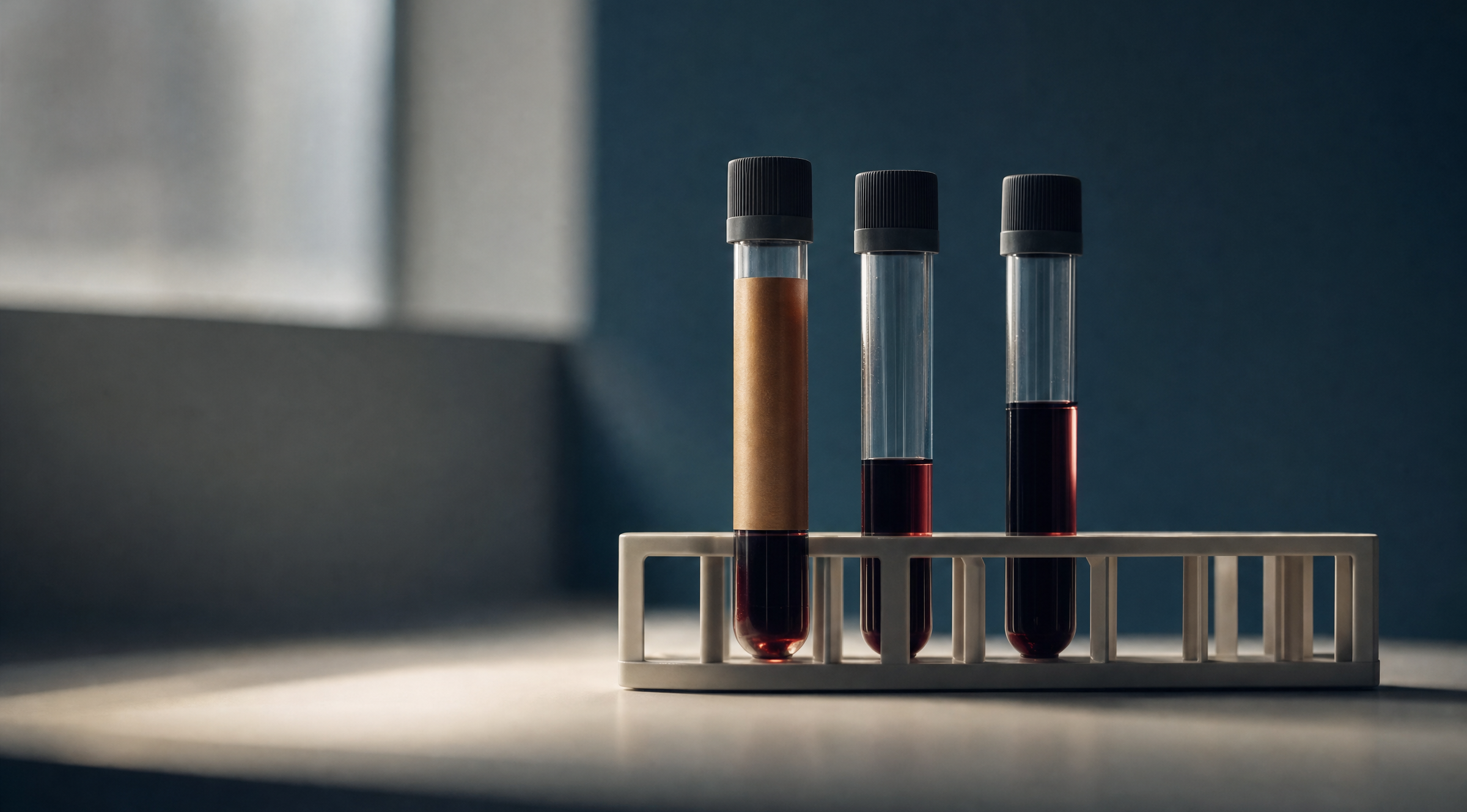 Biologisk alder — blodprøverør på rekke i laboratorielys