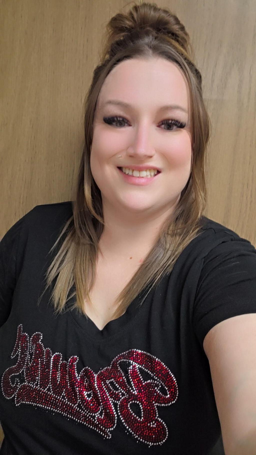 Stephannie Moore wearing a black Brown’s Gymnastics shirt