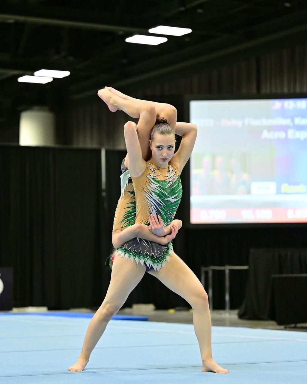 Brown's Acro team partners performing a balance skill together