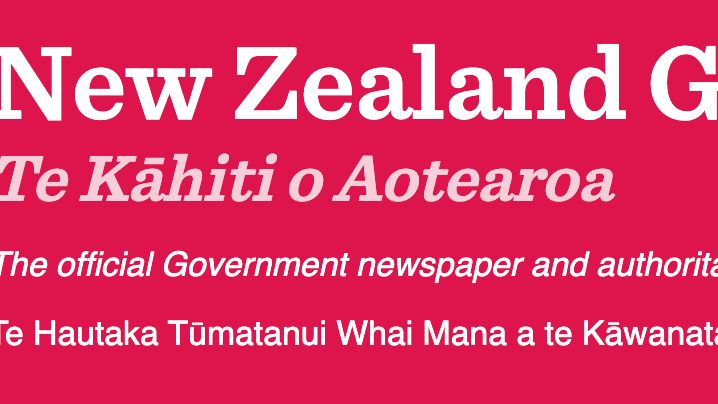 a red sign that says new zealand gazette on it