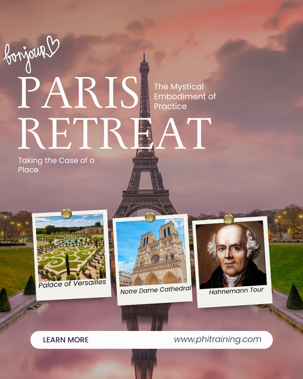 Paris Retreat — launch graphic with the Eiffel Tower and polaroid-pinned landmarks