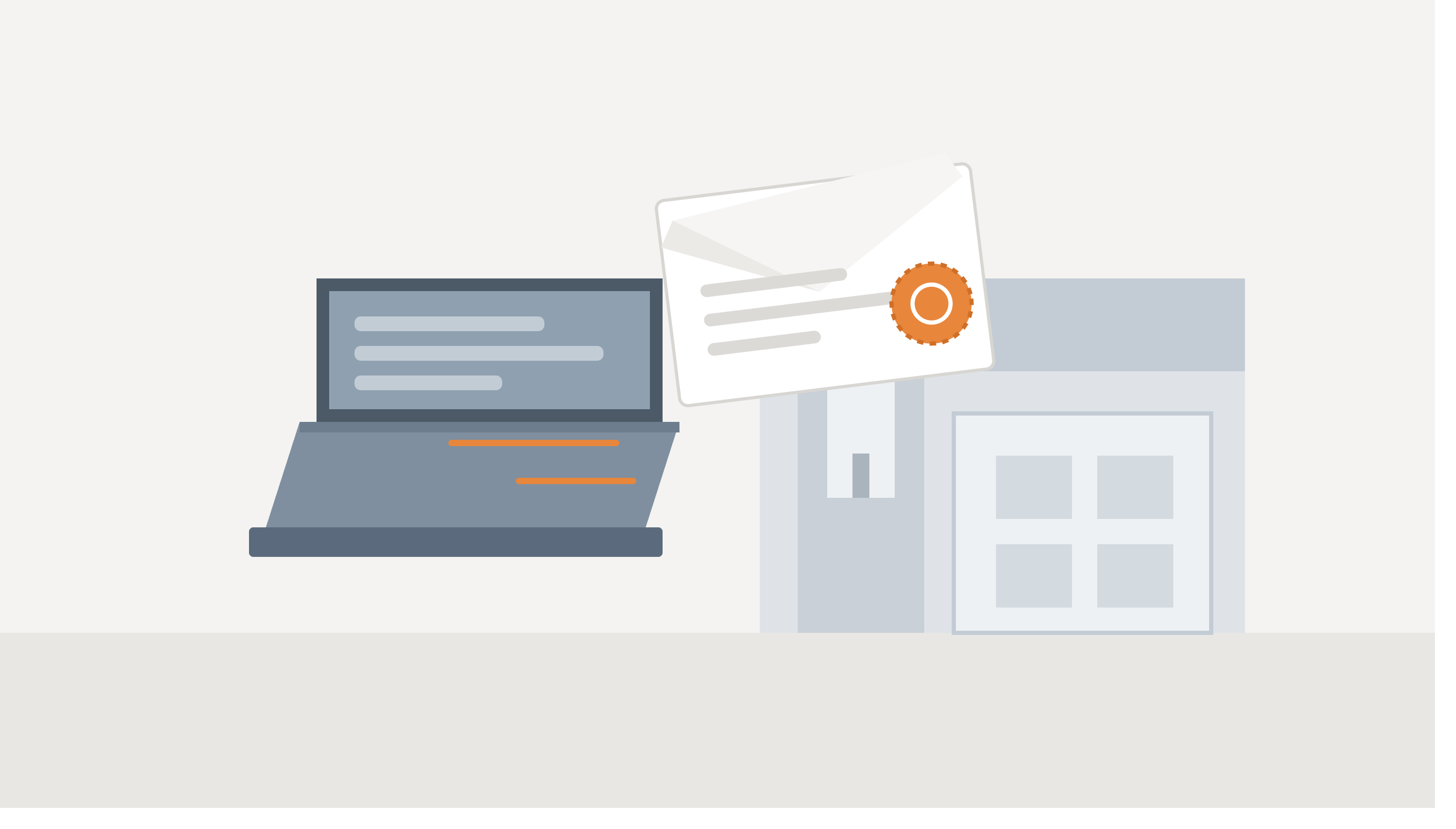 Illustration of an official data request arriving at a small business on a laptop, with an orange accent on the incoming document.