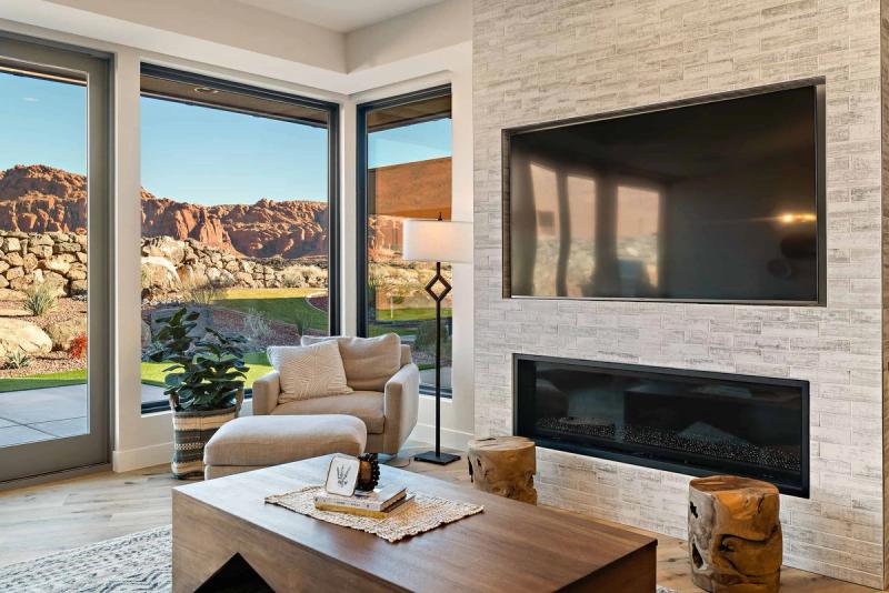 Indoor living space with views by Red Rock Vacation Rentals