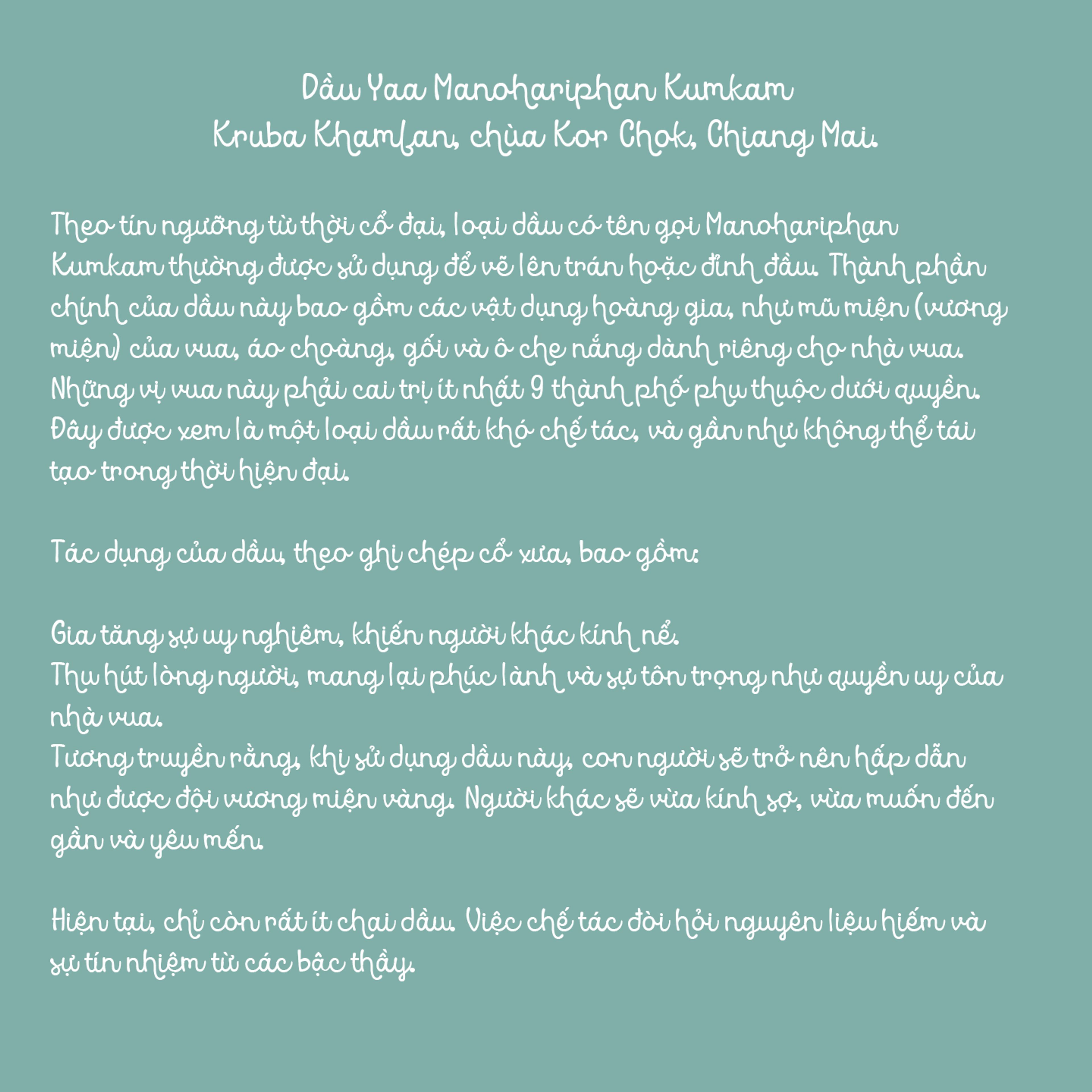 Dầu Yaa Manohariphan Kumkam của Kruba Khamfan (Chùa Kor Chok) — 3