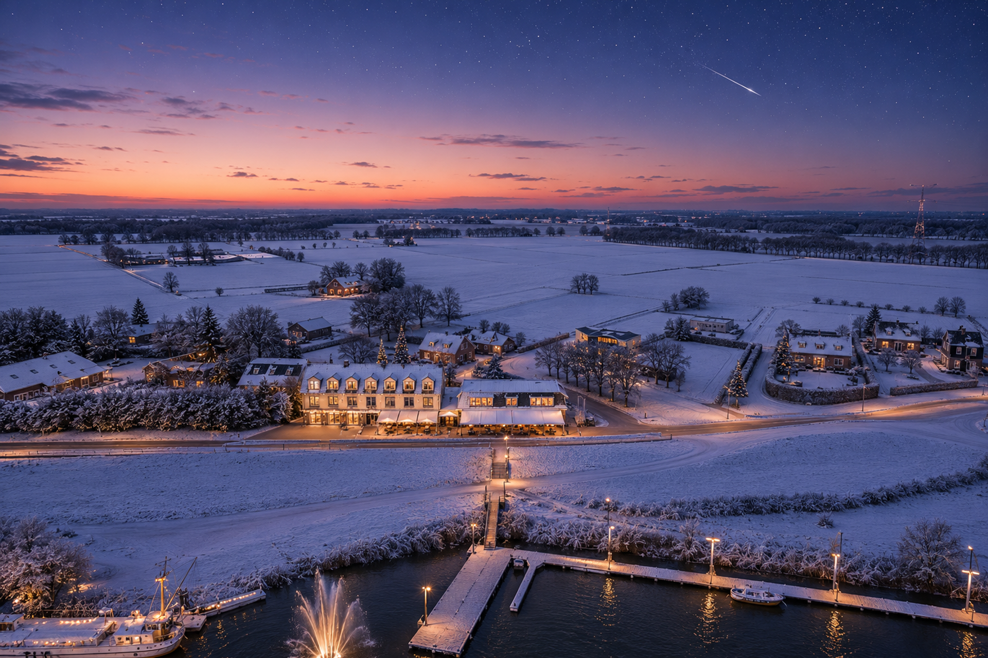 Winter zonsondergang bij Hotel Hoogeerd in Nitfrik. Nijmegen.