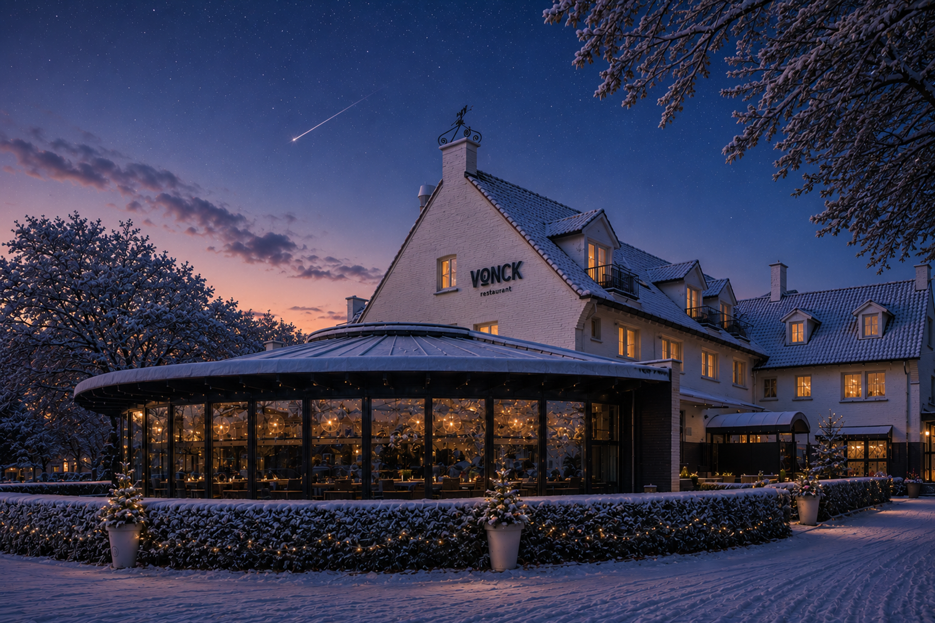 Winter zonsonderdang Hotel de Paping. Ommen