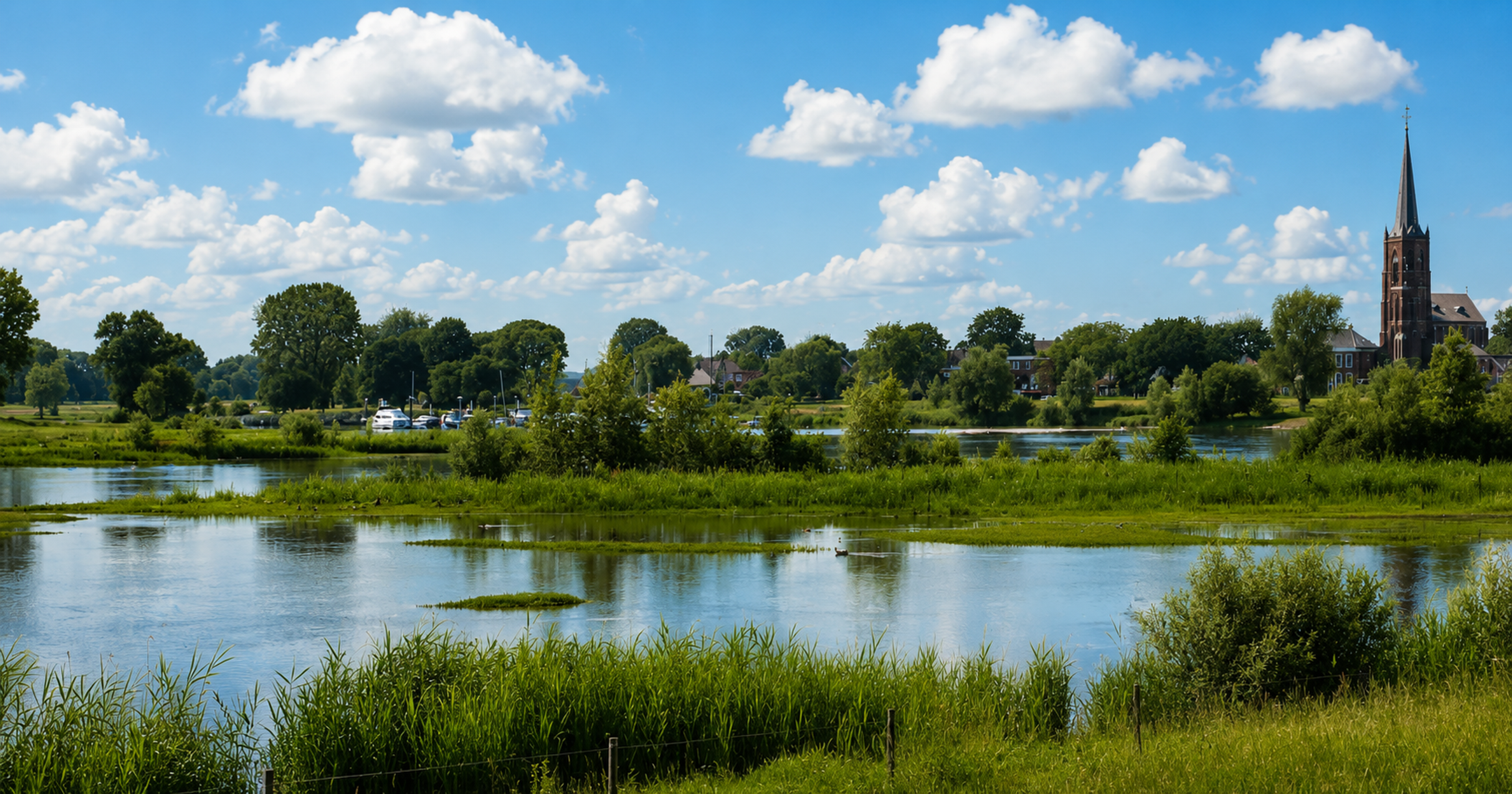 Waterrijke uiterwaard met nevengeul en vogels in de Liendense Waard tussen Batenburg en Niftrik