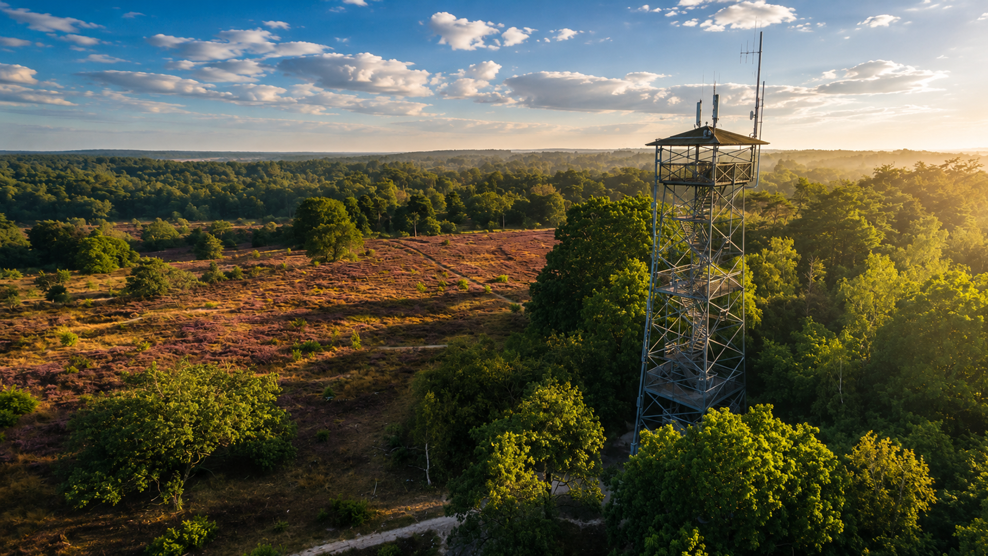 Uitkijktoren op de Besthmenerberg met bos en heide rondom bij Ommen
