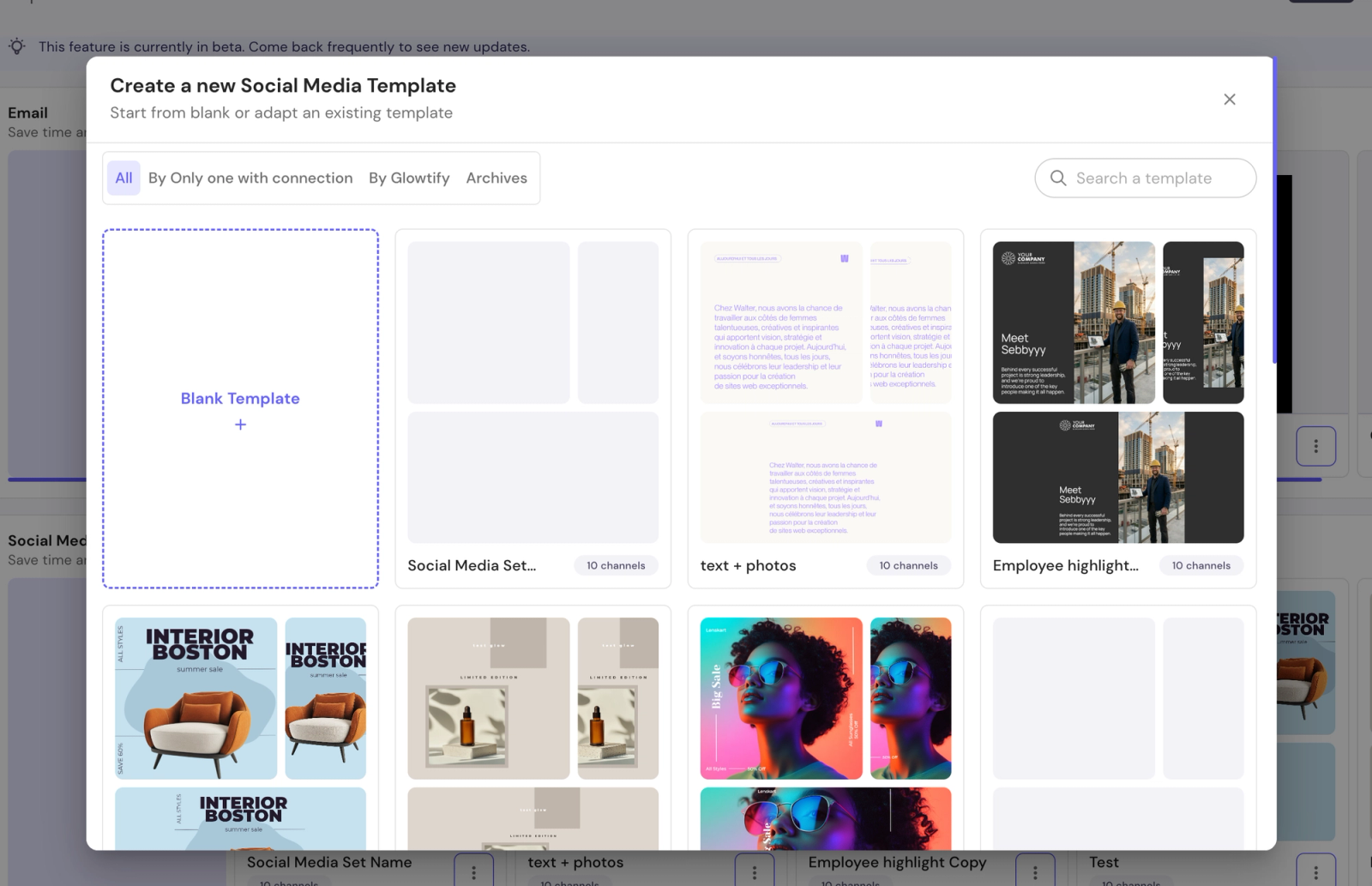 Updated dialog copy: 'Create a new Social Media Template'