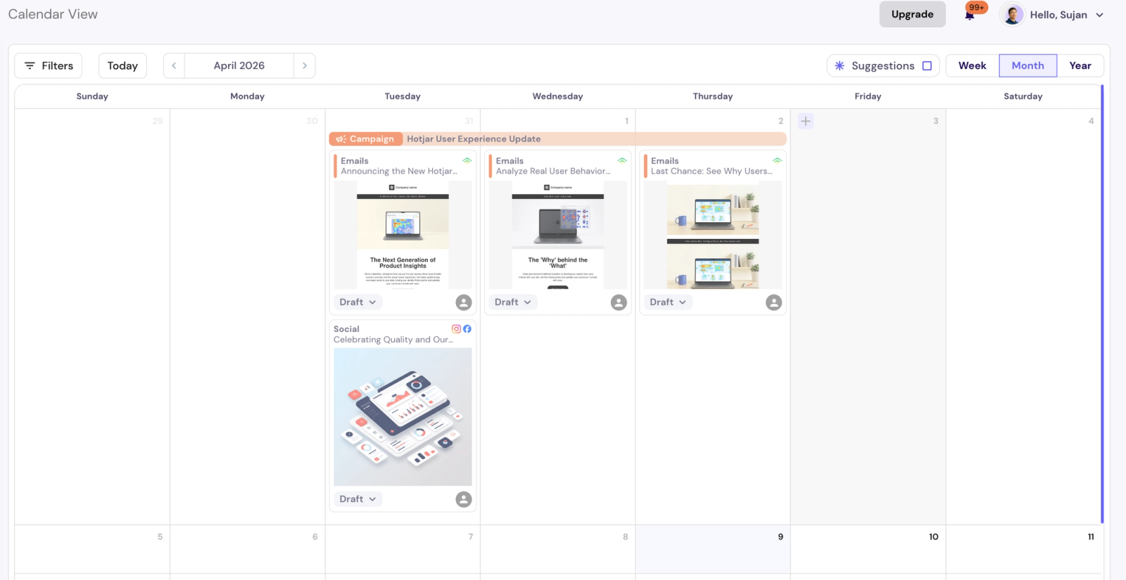 Email preview in calendar card