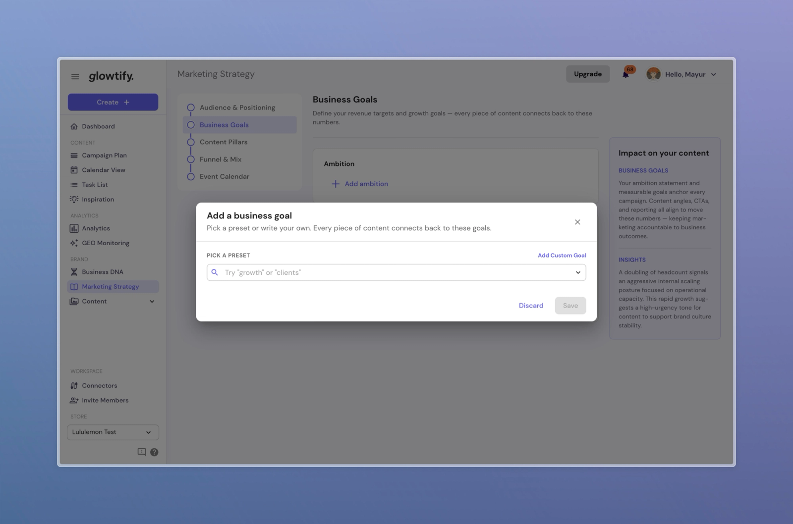 Inline preset editor — target, current, period, date all in one dialog