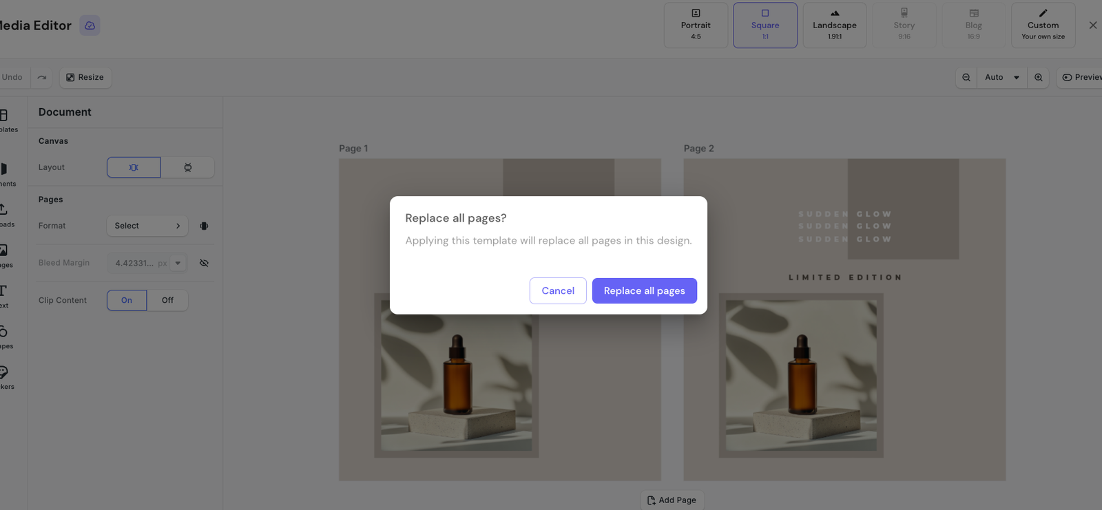 Replacing a template now asks before swapping