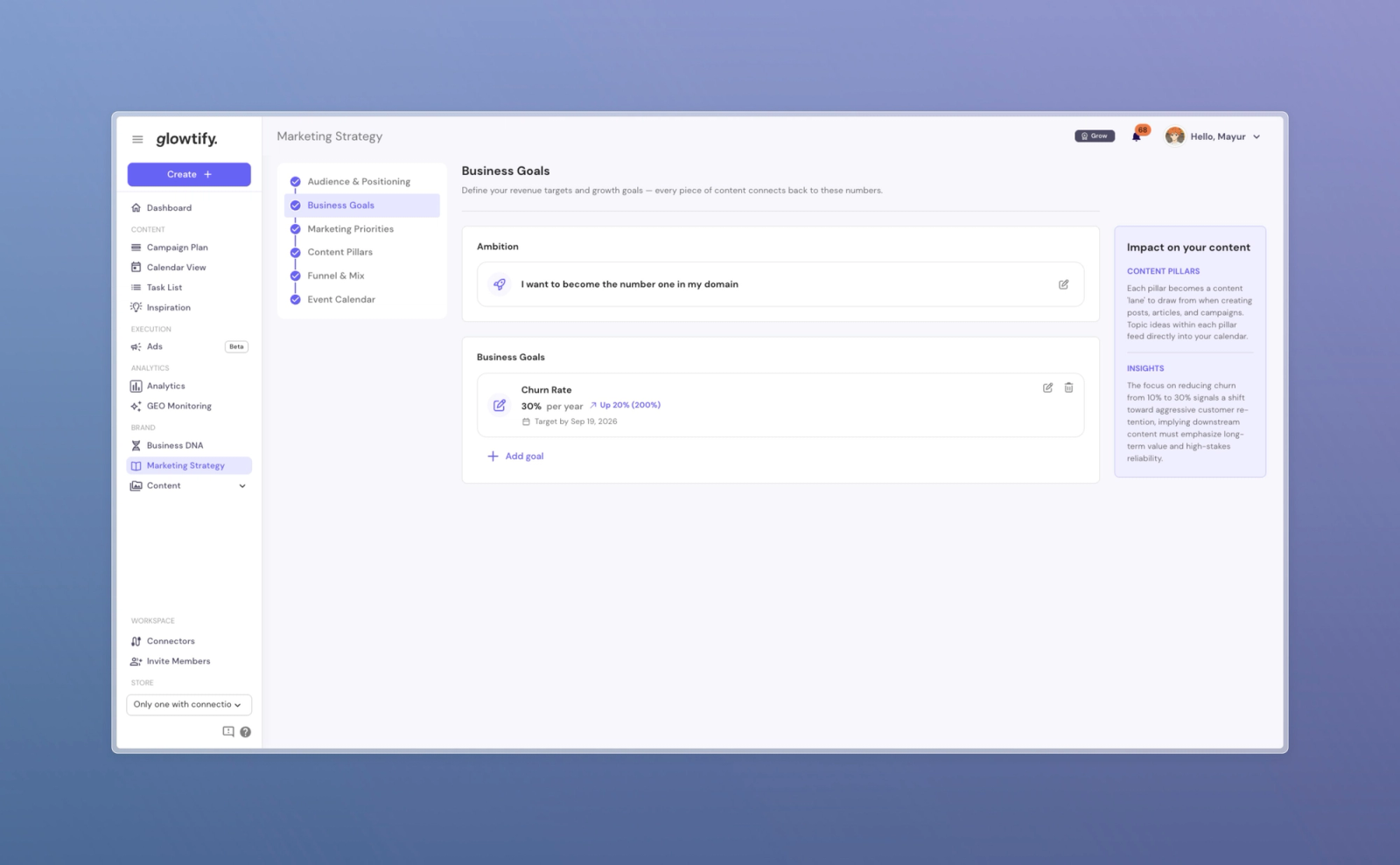The new Business Goals tab in Marketing Strategy