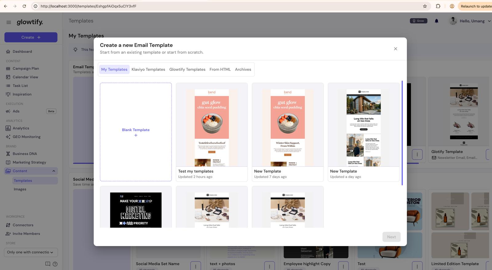 Blank template card in the email template picker