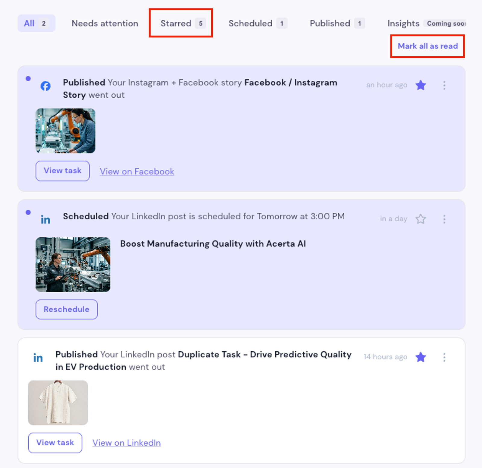 Starred tab and per-item star toggle (badge counts what you're tracking)