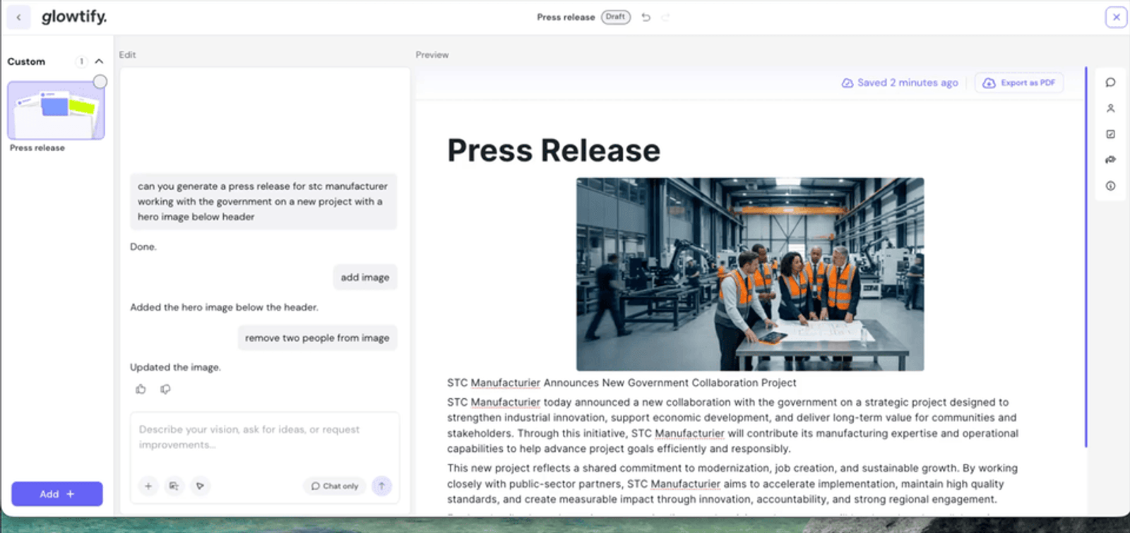 Export to PDF, straight from the rich-text canvas